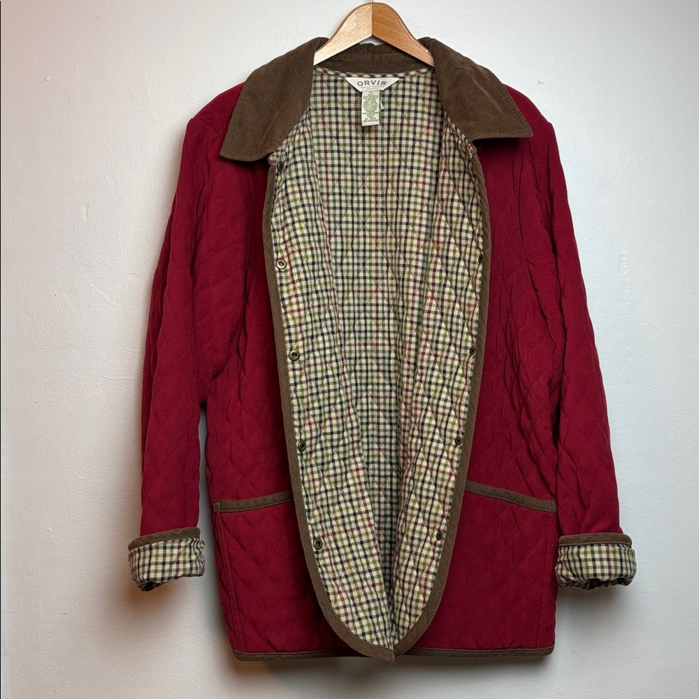 VTG Orvis Women's XL Diamond Quilted Barn Chore Coat Jacket Red Plaid Lining - Picture 3 of 9